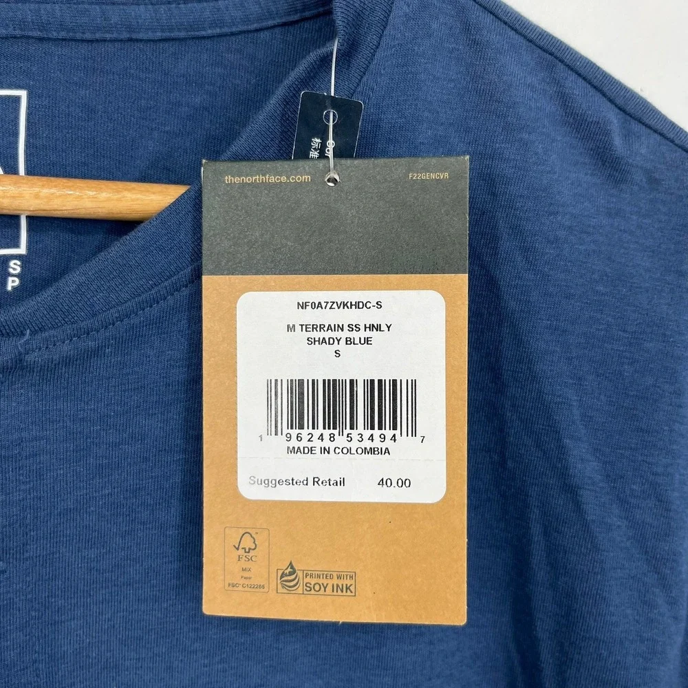 The North Face Terrain SS Henley T-Shirt Shady Blue Mens Small New NWT